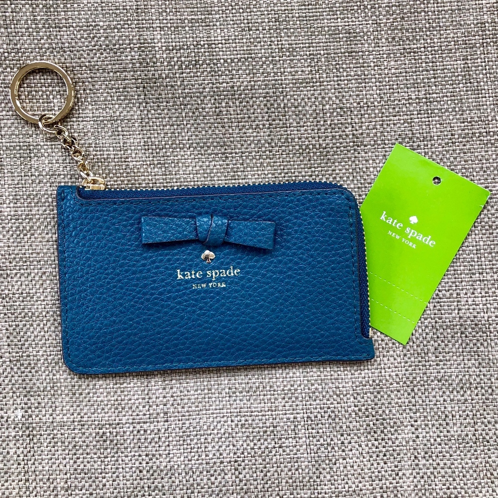 NEW Kate Spade card/coin holder with keychain teal